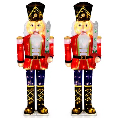 Breebe Set Of 2 Lighted Nutcracker Soldier Outdoor Christmas Decoration With Glitter Sword In Multi