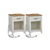 Breebe Set Of 2 Nightstands With Charging Station And Open Compartment Rustic White And Honey Brown