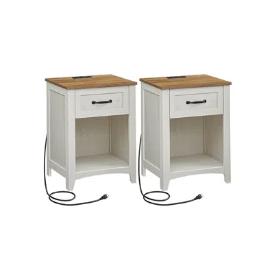 Breebe Set Of 2 Nightstands With Charging Station And Open Compartment Rustic White And Honey Brown