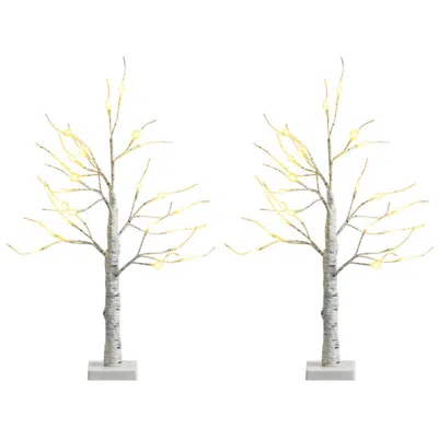 Breebe Set Of 2 Pre-lit White Twig Birch Tree Battery Powered For Christmas Holiday