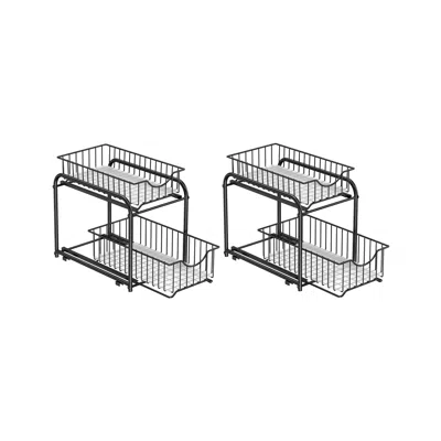 Breebe Set Of 2 Pull-out Cabinet Organizers 2-tier Ink Black