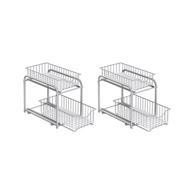 Breebe Set Of 2 Pull-out Cabinet Organizers 2-tier Metallic Silver
