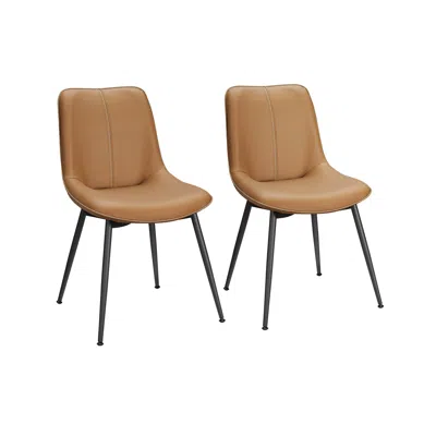Breebe Set Of 2 Upholstered Leather Dining Chairs Caramel Brown