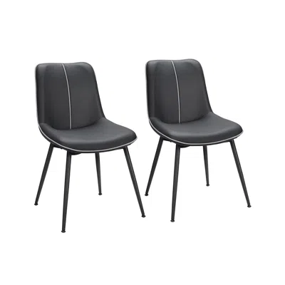 Breebe Set Of 2 Upholstered Leather Dining Chairs Ink Black