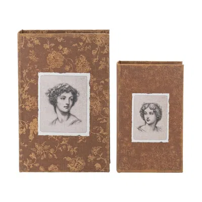 Breebe Set Of 2 Vintage Decorative Book Boxes Elegant Lady Motifs In Brown