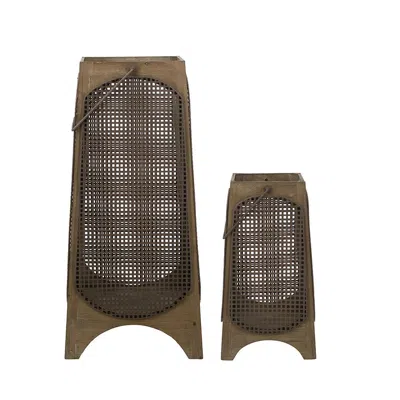 Breebe Set Of 2 Weathered Brown Lanterns Arched Legs Mesh Design 29.5in And 17.5in