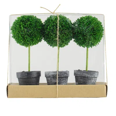 Breebe Set Of 3, 3.5 X 9.5" Mini Faux Potted Boxwood Topiaries In Multi