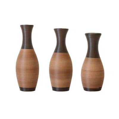 Breebe Set Of 3 Brown Artificial Rattan Designer Floor Vases Large Home Decor Vases