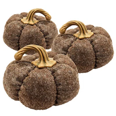Breebe Set Of 3 Brown Pumpkin Ornaments 8.3 X 8.3 X 5.5" In Fall Harvest Thanksgiving