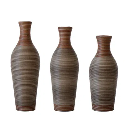 Breebe Set Of 3 Brown Pvc Floor Vases Artificial Vine Tall Flower Stand Home Decor