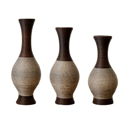 Breebe Set Of 3 Brown Pvc Floor Vases Artificial Vine Tall Flower Stand Home Decor