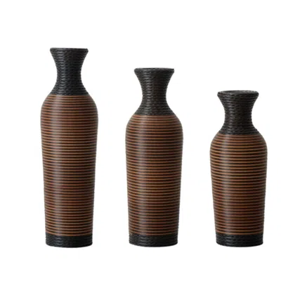 Breebe Set Of 3 Brown Pvc Floor Vases Artificial Vine Tall Flower Stand Home Decor
