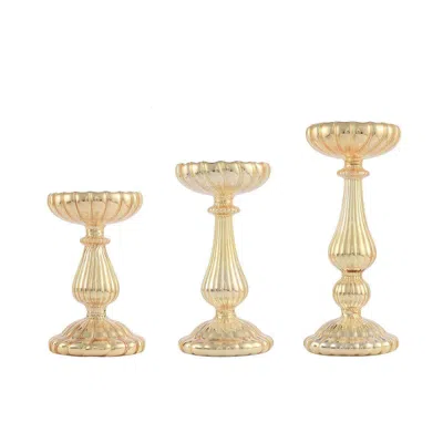 Breebe Set Of 3 Candle Holder Stands Gold Mercury Glass Pillar Design - Stylish Votive Centerpieces For Tab