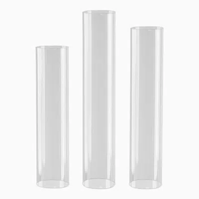 Breebe Set Of 3 Clear Glass Hurricane Candle Sleeves 3.5" Wide - Chic Pillar Candle Shades Holder Table Cen