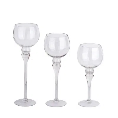 Breebe Set Of 3 Glass Globe Vases Long Stem Clear - Stylish Candle Holder Floral Centerpieces 12", 14", 16"