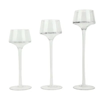 Breebe Set Of 3 Glass Pedestal Vases Long Stem Clear - Tall Disc Candle Holders For Floral Centerpieces 8",