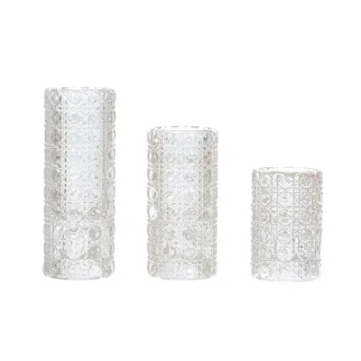 Breebe Set Of 3 Glass Taper Candle Holders Clear With Gemstone Pattern - Dual Sided Crystal Cylinder Tealig