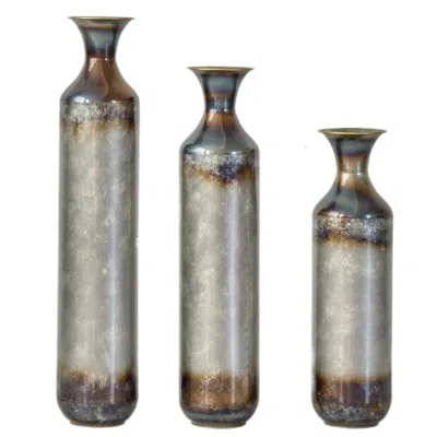 Breebe Set Of 3 Glazed Metal Droplet Floor Vases Modern Home Accent Decor In Gray