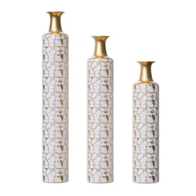 Breebe Set Of 3 Gold Metal Floor Vases 32in 28in & 24in Vintage Decorative Home Décor In Multi