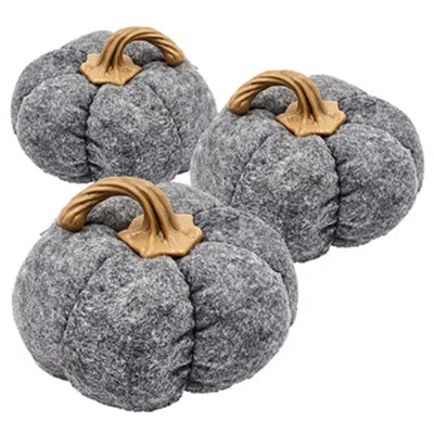 Breebe Set Of 3 Grey Pumpkin Ornaments 8.3 X 8.3 X 5.5" In Fall Harvest Thanksgiving Decor In Gray