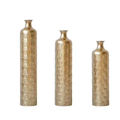 Breebe Set Of 3 Metal Floor Vases Large Glazed Tall Home Decor In Gold