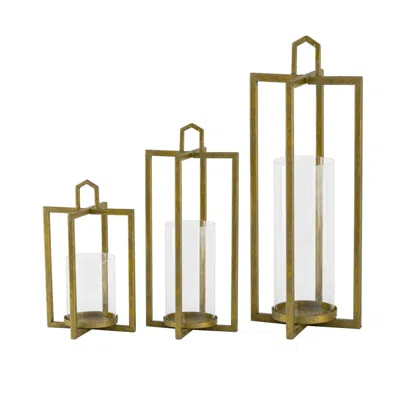 Breebe Set Of 3 Open Face Gold Candleholder Lanterns