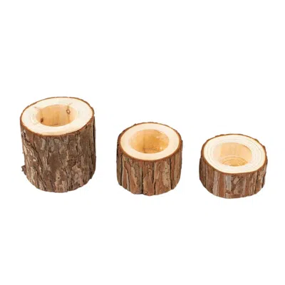 Breebe Set Of 3 Rustic Wood Slice Votive Candle Holders - Tree Branch Wedding Table Décor 2.75", 1.5", 1.25