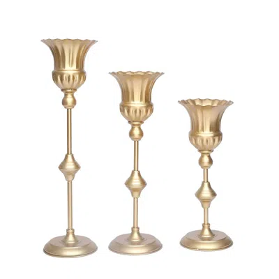 Breebe Set Of 3 Trumpet Flower Vase Centerpieces Metallic Gold - Vintage Style Flute Table Decorative Stand