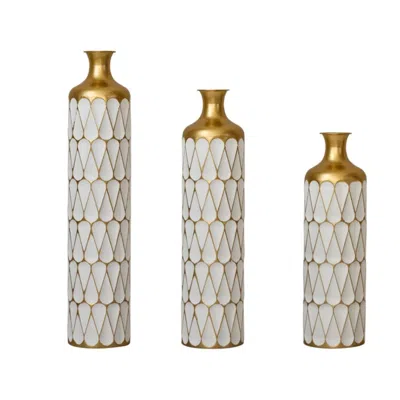Breebe Set Of 3 White Droplet Metal Floor Vases Large Glazed Modern Home Decor Vase