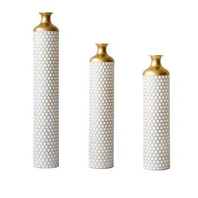 Breebe Set Of 3 White Droplet Metal Floor Vases Large Glazed Modern Home Decoration