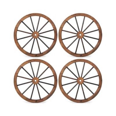 Breebe Set Of 4 Decorative Wooden Wagon Wheels 30 Inch Vintage Wagon Wheel Wall Decor In Brown