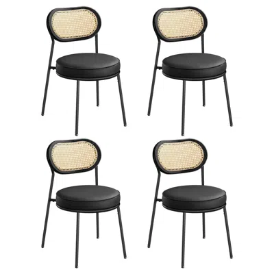 Breebe Set Of 4 Dining Room Chair With Boho Pe Rattan Back In Black