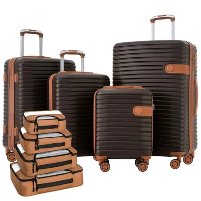 Breebe Set Of 4 Expandable Lightweight Suitcase With Packing Cubes Tsa Lock And Spinner Wheels - Coffee And