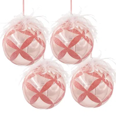 Breebe Set Of 4 Glass Christmas Ball Ornaments 4.7" In Hanging Tree Holiday Party Decor In Pink