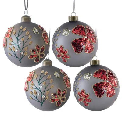 Breebe Set Of 4 Glass Christmas Ball Ornaments 4.7 In Hanging Tree Holiday Party Decor In Gray