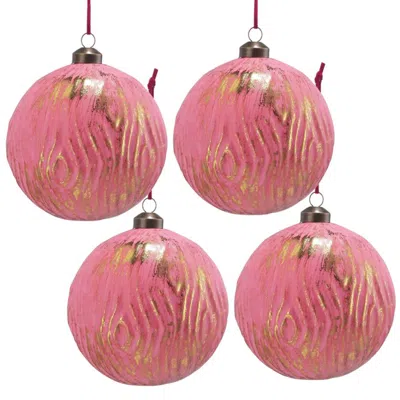 Breebe Set Of 4 Glass Christmas Ball Ornaments 4.7in Hanging Tree Holiday Party Decor In Multi