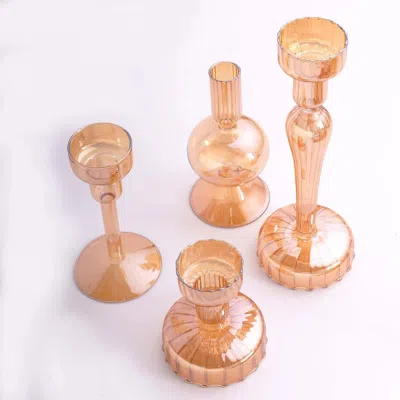 Breebe Set Of 4 Glass Taper Votive Candle Holders Lined Crystal Design Assorted Amber Gold - Tea Light Stan