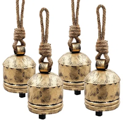 Breebe Set Of 4 Iron Hanging Bells 4.5 X 6.1in Decorative Holiday Party Ornaments In Gold