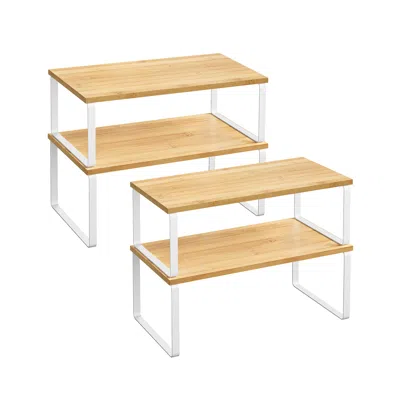Breebe Set Of 4 Kitchen Counter Shelves Cloud White And Natural Beige