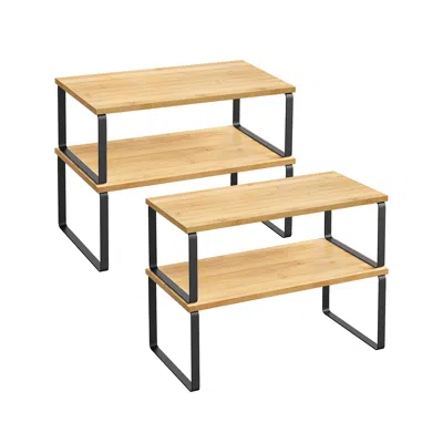 Breebe Set Of 4 Kitchen Counter Shelves Ink Black And Natural Beige