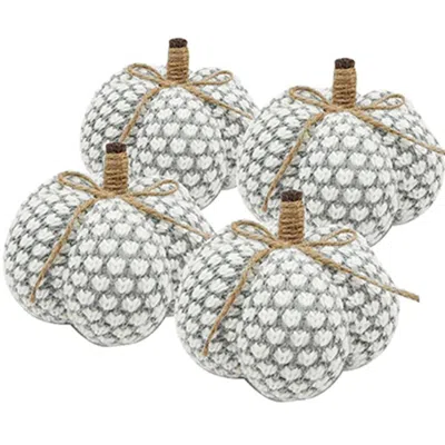 Breebe Set Of 4 Knit Pumpkin Ornaments 6 X 6 X 5 In Fall Harvest Thanksgiving Home Decor In White