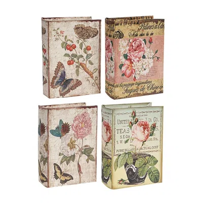 Breebe Set Of 4 Nature Lover's Book Boxes With Flower Design Decorative Storage In Multi