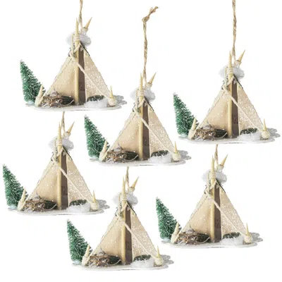 Breebe Set Of 6 Cardboard Lighted Tent Ornaments 5 X 3.5 X 4" In Christmas Tree Decor In Neutral