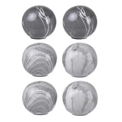 Breebe Set Of 6 D 4 X 4" Grey Ceramic Marbleized Ball Accents Decorative Orbs In Silver