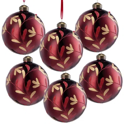 Breebe Set Of 6 Glass Christmas Ball Ornaments 3.9" Hanging Tree Holiday Party Decor In Red