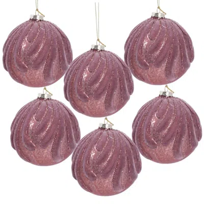 Breebe Set Of 6 Glass Christmas Ball Ornaments 3.9" In Hanging Tree Holiday Party Decor In Pink