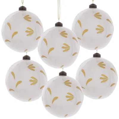 Breebe Set Of 6 Glass Christmas Ball Ornaments 3.9" In Hanging Tree Holiday Party Decor In White