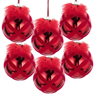 Breebe Set Of 6 Glass Christmas Ball Ornaments 3.9" In Hanging Tree Holiday Party Decor In Red