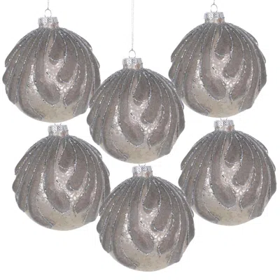 Breebe Set Of 6 Glass Christmas Ball Ornaments 3.9" In Hanging Tree Holiday Party Decor In Gray