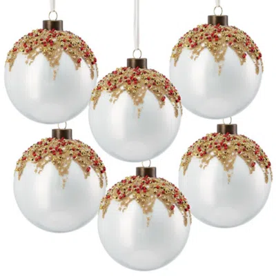 Breebe Set Of 6 Glass Christmas Ball Ornaments 3.9in Hanging Tree Holiday Party Decor In White
